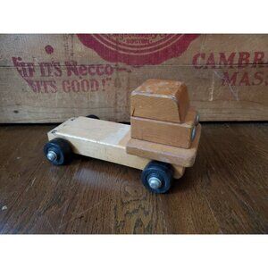 Rare Vintage Solid Maple Wood Flatbed Truck Toy - Community